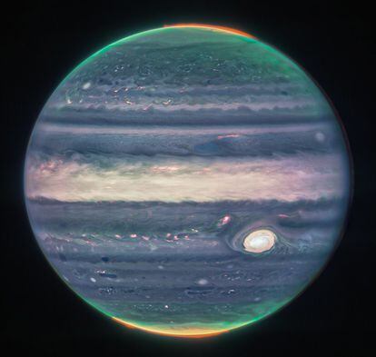 Composite image of Jupiter, showing the planet's Great Red Spot.