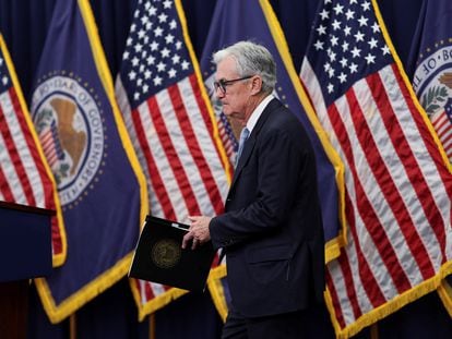 U.S. Federal Reserve Board Chair Jerome Powell arrives for a news conference in Washington, on March 22, 2023.