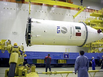 The Mexican telecommunications satellite Centenario during its assembly.