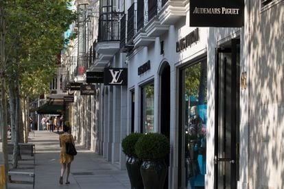 Closed stores on Serrano street, which is part of Madrid’s Golden Mile.