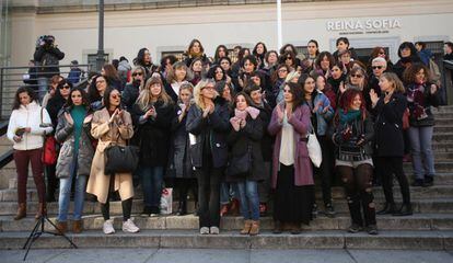 Women from the anti-sexual harassment group Pandora’s Box outside the Reina Sofìa museum in Madrid.