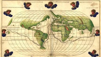 Map of the Magellan route from a Battista Agnese atlas (1544).