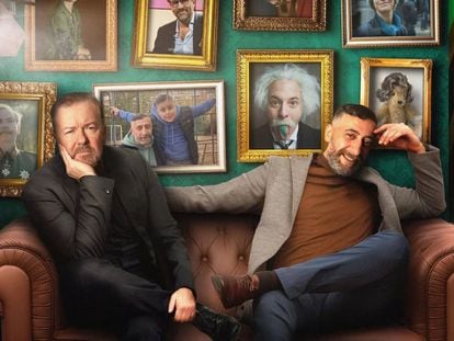 Ricky Gervais (left) and Kida Khodr Ramadan in 'German Genius.'