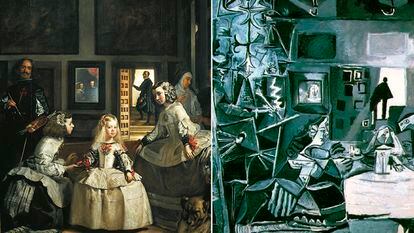 On the left, a detail of ‘Las Meninas,’ by Velázquez. On the right, a detail of one of the paintings from the series ‘Las Meninas,’ by Picasso.