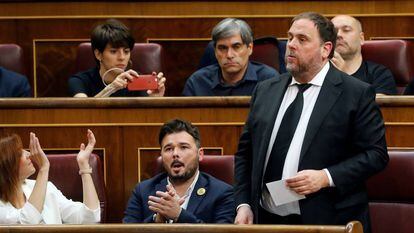 The leader of the Catalan Republican Left, Oriol Junqueras, at the swearing in ceremony in Congress.