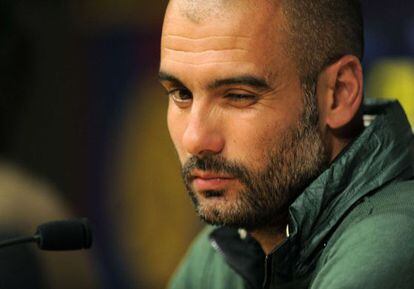 Pep Guardiola at a press conference before the Chelsea game on Tuesday.