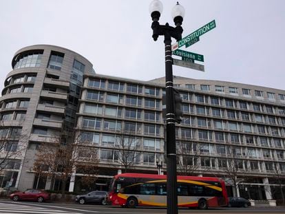 The building that housed office space of President Joe Biden's former institute, the Penn Biden Center, is seen at the corner of Constitution and Louisiana Avenue NW, in Washington, Tuesday, Jan. 10, 2023.